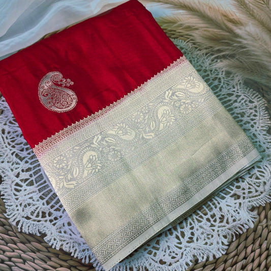 Red crepe georgette saree