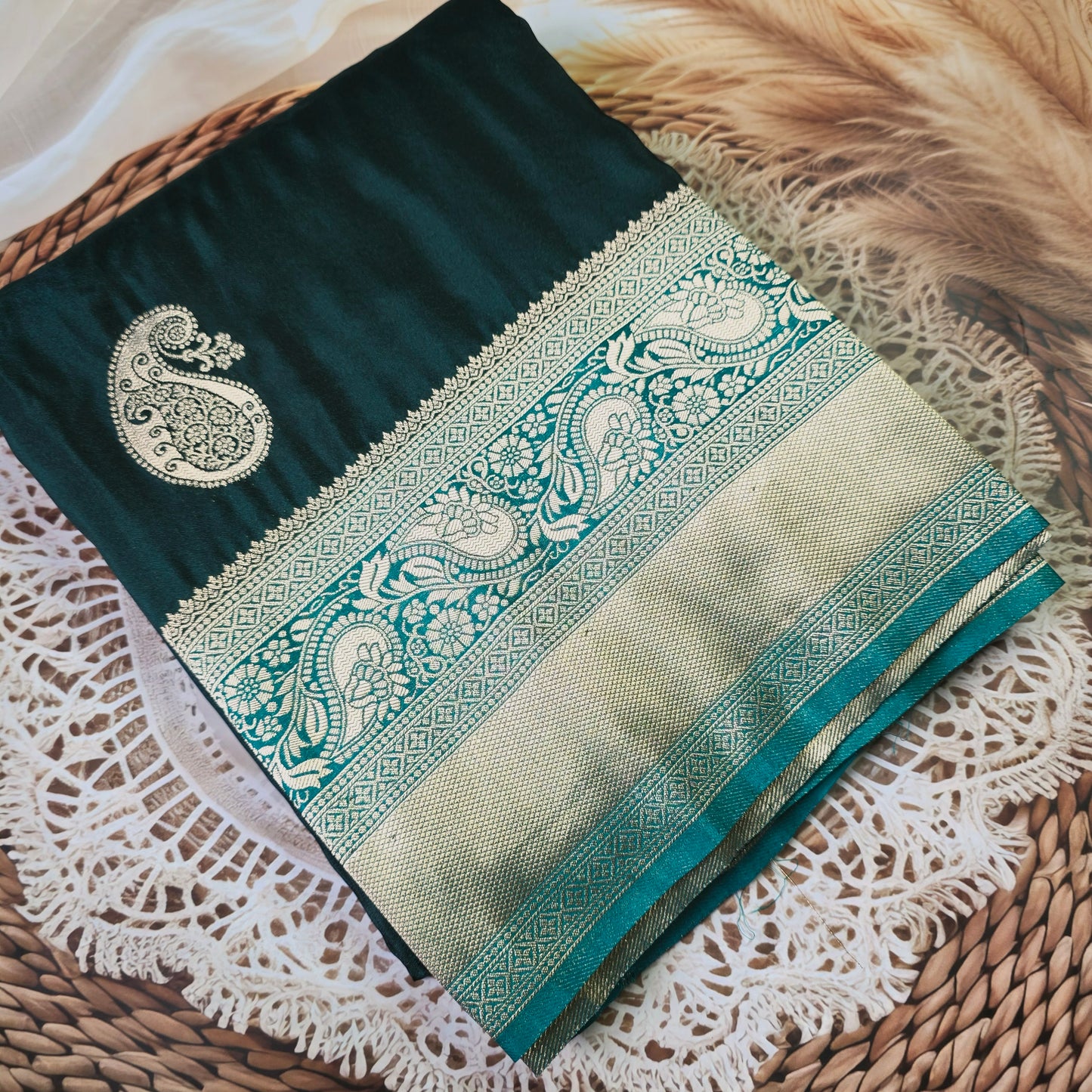Green crepe georgette saree