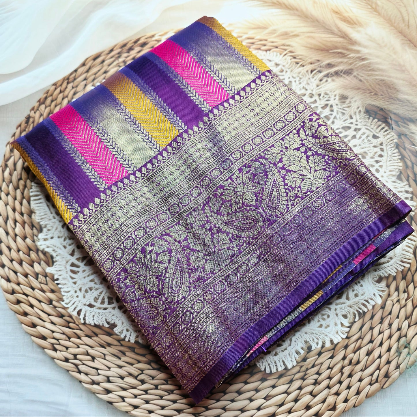 Radiant Stripe Banarasi Silk Saree