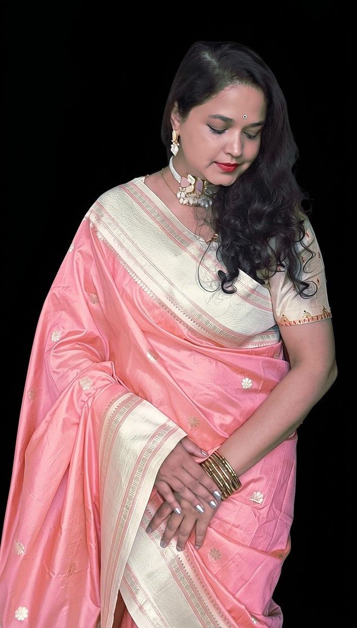 Peach Silk saree